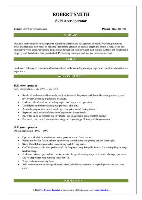 skid steer operator resume|skid steer operator cost.